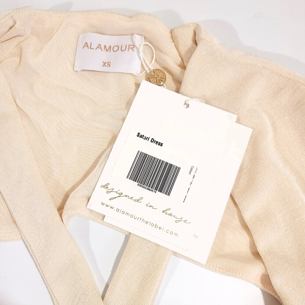 NWT Alamour the Label Satori Cream Knotted Cut Out Midi Dress French Girl Glam - Picture 10 of 10
